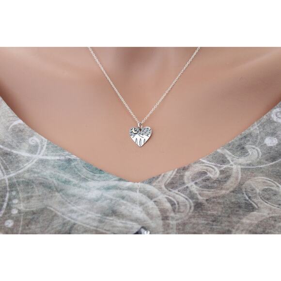 Sterling Silver Heart Charm with Mountains and Bronze Moon Necklace - Picture 3 of 4